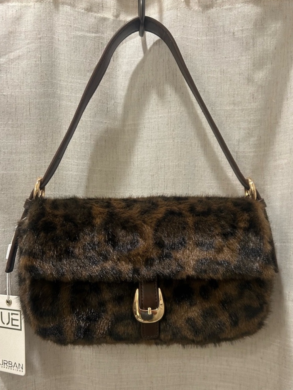Urban Expressions Faux Fur Leopard-Print Shoulder Bag - Brown